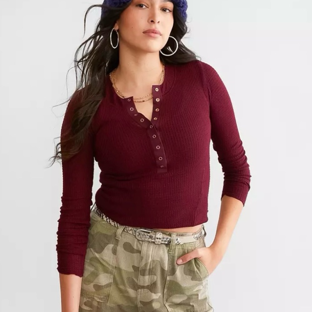 ❤️NWT Red/Maroon Free People One of the Girls Henley